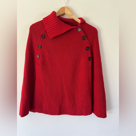 Banana Republic Heritage Double Breast Wool Blend Red Chunky Knit Cape Size XS/S - Picture 2 of 7